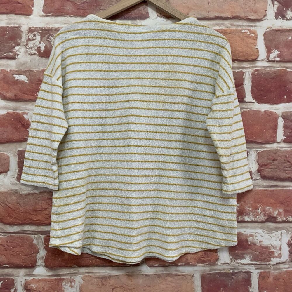 J Jill Top Shirt Women's Small White Yellow Striped Terry Casual Popover Blouse - Picture 4 of 8